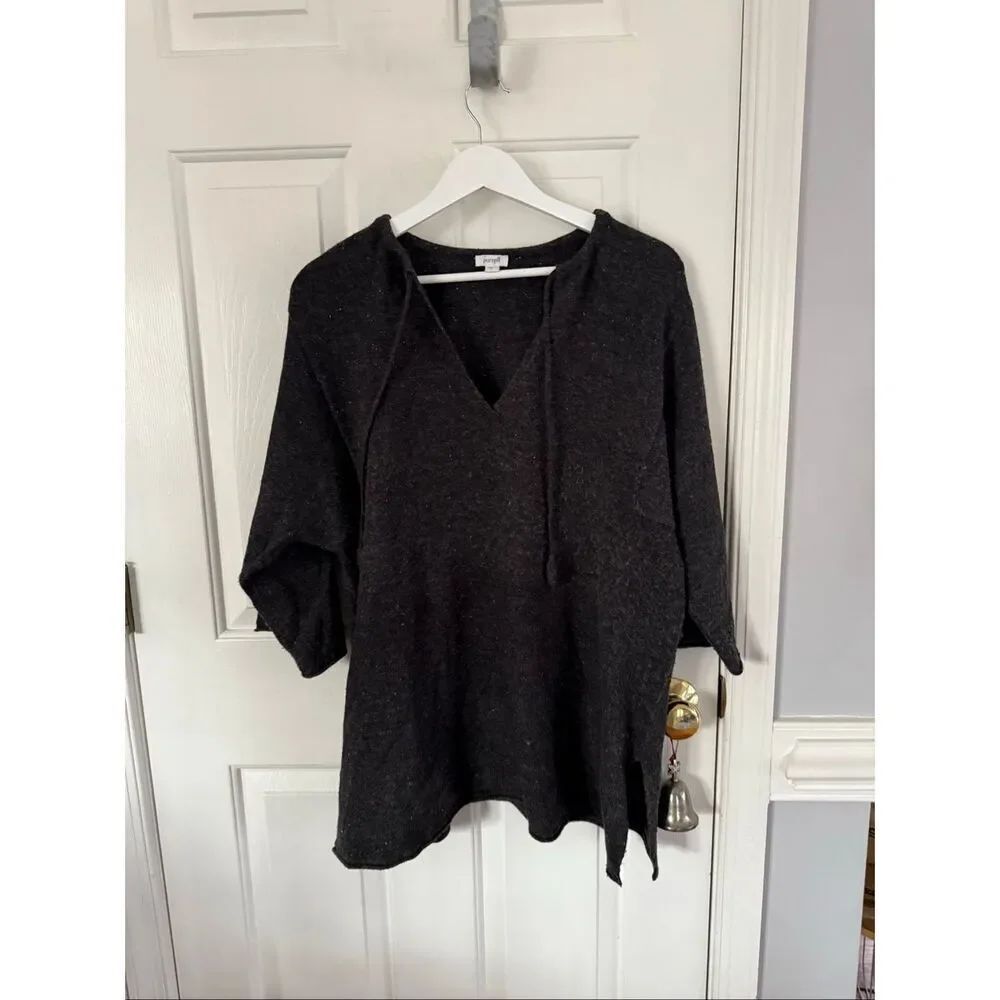 J. Jill Pure Jill Gray Marled Knit V-Neck Tunic Sweater sz L
